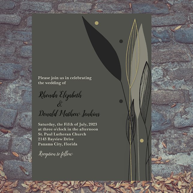 Modern Grey Leaves Wedding Invitation (Creator Uploaded)