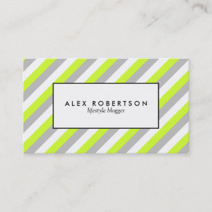Modern grey, lime green and white stripe business card