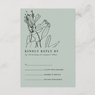 MODERN GREY LINE DRAWING FLORAL WEDDING RSVP ENCLOSURE CARD