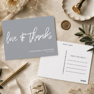 Modern Grey Love and Thanks Wedding Postcard