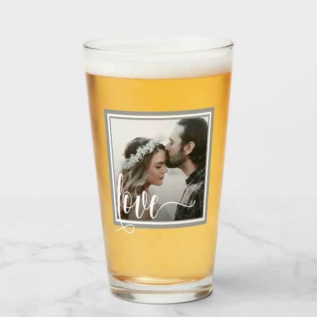 Modern Grey Love Script Photo Glass (Front Filled)