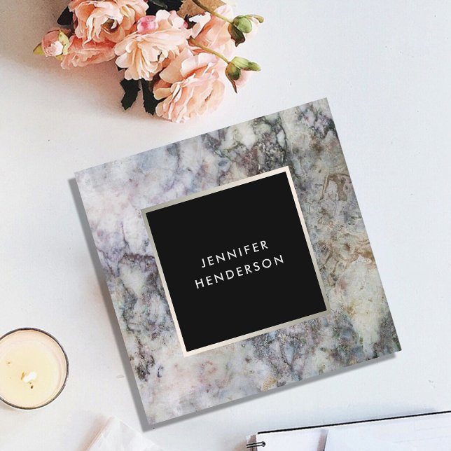 Modern grey marble black silver professional square business card (Modern gray marble black silver professional square business card.)
