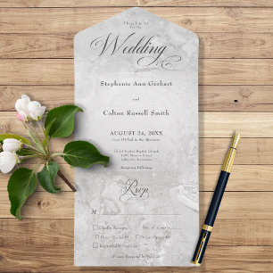Modern Grey Marble Minimal Monogram Dinner All In One Invitation