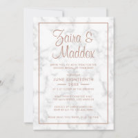 Modern Grey Marble Rose Gold Script Gender Reveal