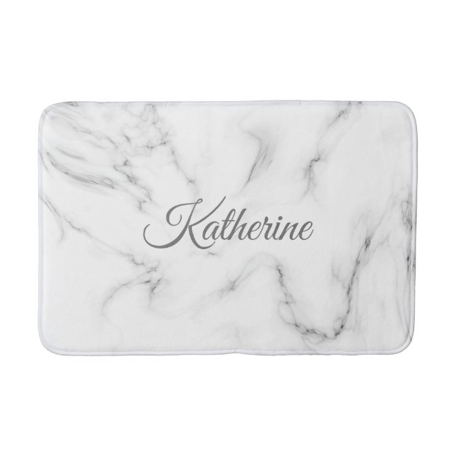 Modern Grey Marble Texture With Your Name Bath Mat (Front)