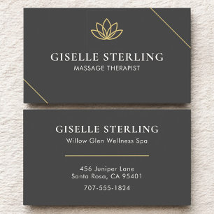 Modern Grey Massage Therapist Minimalist Lotus Business Card