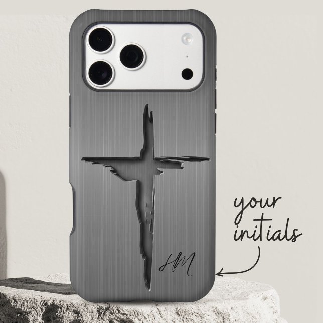 Modern Grey Metal Etched Christian Cross Monogram  (Creator Uploaded)