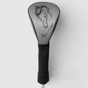 Modern Grey Metallic Horse Head Monogram Initial Golf Head Cover