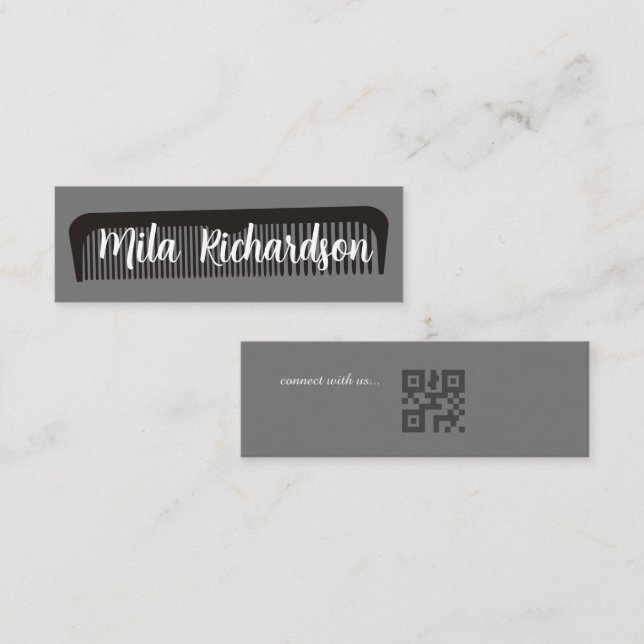 Modern Grey Minimal Hairdressers  Mini Business Card (Front/Back)