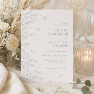 Modern Grey Minimal Leaves Botanical Wedding Invitation