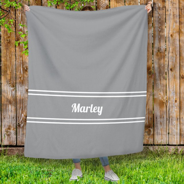 Modern Grey Minimal Name Monogram Script Template Fleece Blanket (Modern Gray Minimal Custom Name Monogram Script Template Fleece Blanket)
