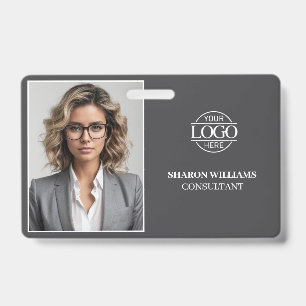 Modern Grey Minimalist Company Employee Photo ID Badge