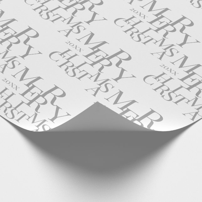 Modern Grey Minimalist Typography Merry Christmas Wrapping Paper (Corner)
