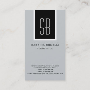 Modern Grey Monogram Black Stripe Business Card