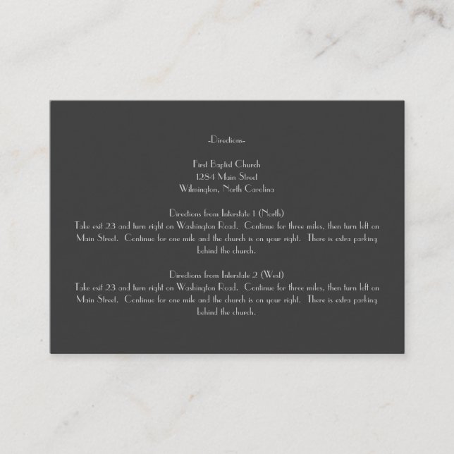 Modern Grey Monogram Directions Insert Cards (Front)