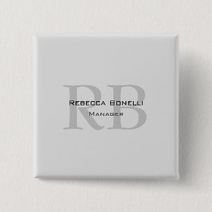 Modern Grey Monogram Manager Add Name Initials 15 Cm Square Badge