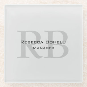Modern Grey Monogram Manager Add Name Initials Glass Coaster