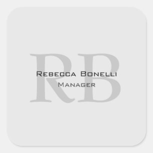 Modern Grey Monogram Manager Add Name Initials Square Sticker