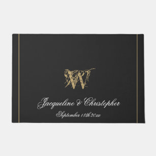 Modern Grey Monogram Names Newlyweds Wedding Doormat