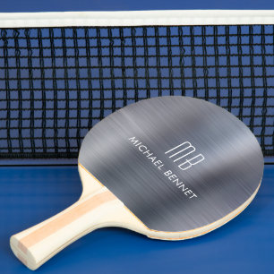 Modern Grey Monogram Ping Pong Paddle