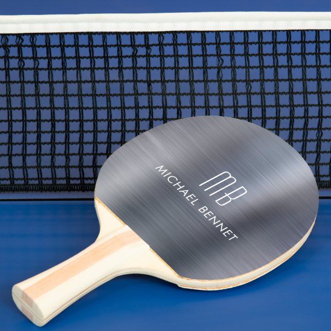 Modern Grey Monogram Ping Pong Paddle (Insitu)