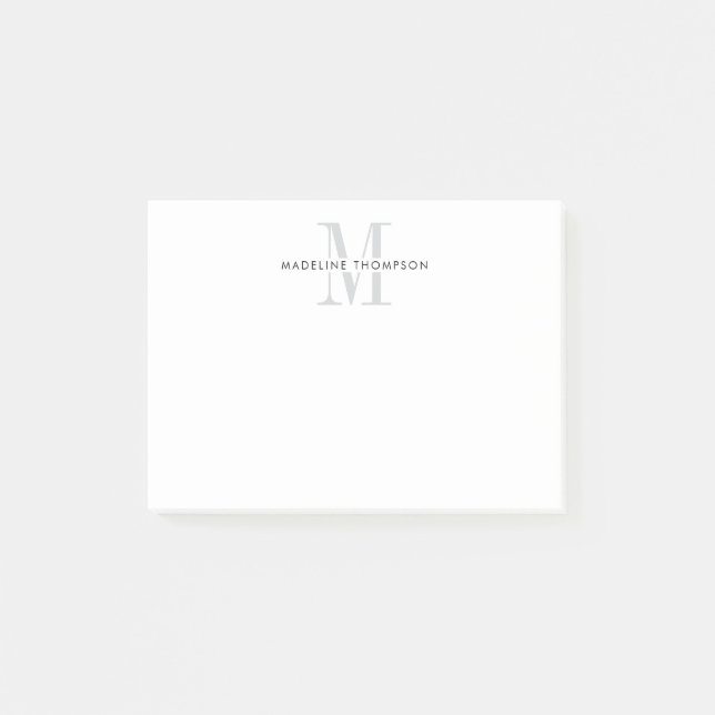 Modern Grey Monogram Post-it Notes (Front)