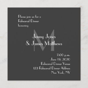 Modern Grey Monogram Rehearsal Dinner Invitation