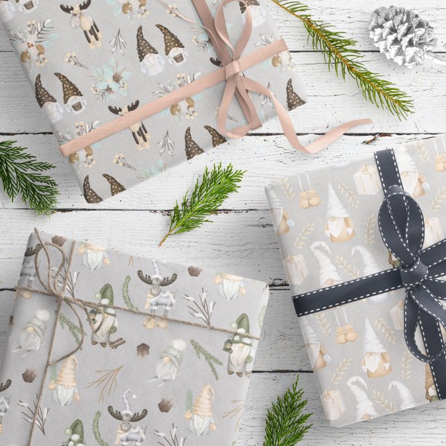 Modern Grey Neutral Gnome Pattern Wrapping Paper Sheet (Creator Uploaded)