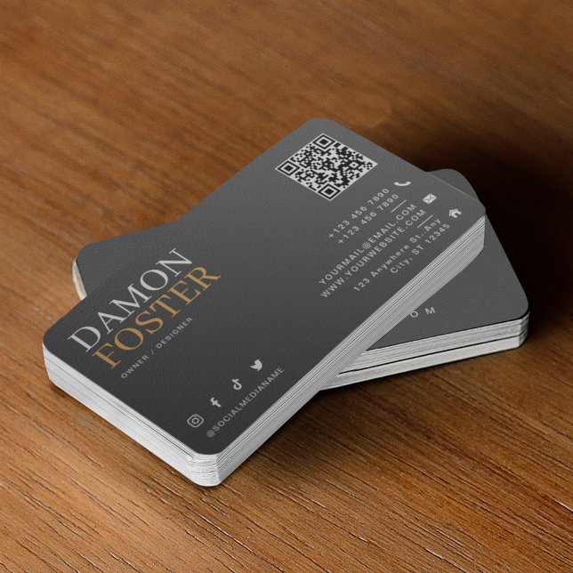 Modern Grey Neutral Leather Minimalist QR Code Business Card (Creator Uploaded)