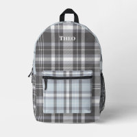 Modern grey neutral plaid with name