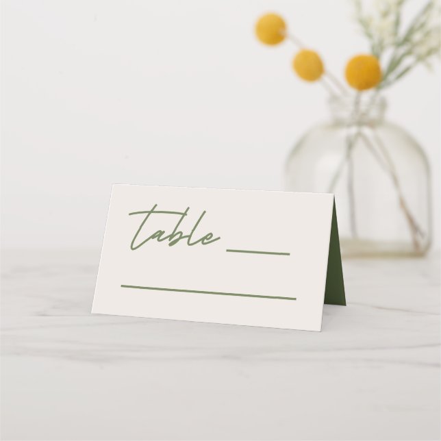 Modern Grey & Olive Green Wedding Place Card (Front)