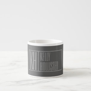 Modern, Grey on Dark Grey, Initials & Name Logo Espresso Cup