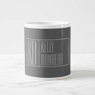 Modern, Grey on Dark Grey, Initials & Name Logo Large Coffee Mug