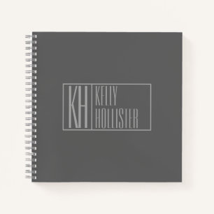 Modern, Grey on Dark Grey, Initials & Name Logo Notebook