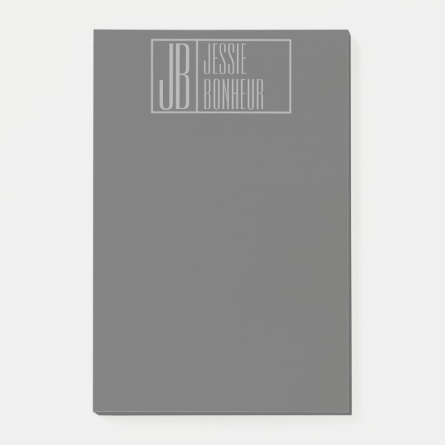 Modern, Grey on Dark Grey, Initials & Name Logo Post-it Notes (Front)