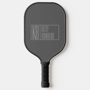 Modern, Grey on Dark Grey, Initials & Name Pickleball Paddle
