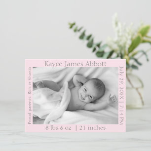 Modern Grey on Pastel Pink Birth Announcement