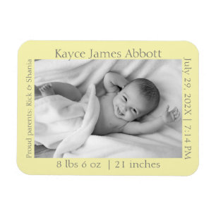 Modern Grey on Pastel Yellow Baby Announcement  Magnet