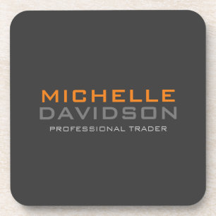Modern Grey Orange Bold Text Minimalist Name Coaster
