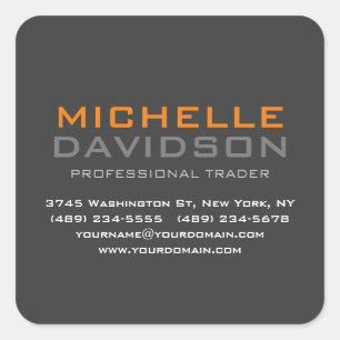 Modern Grey Orange Bold Text Minimalist Square Sticker
