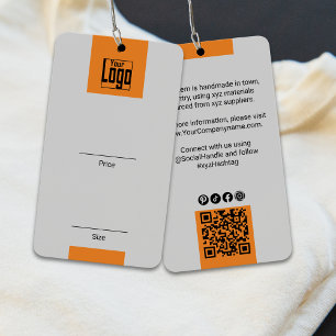 Modern Grey Orange Logo QR Code Garment Price Tag
