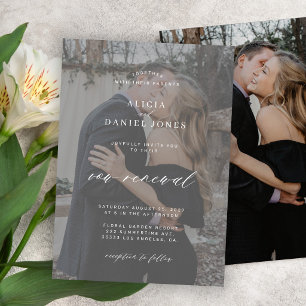 Modern grey overlay 2 photos vow renewal wedding invitation