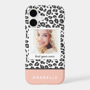 Modern grey & peach leopard print vintage photo