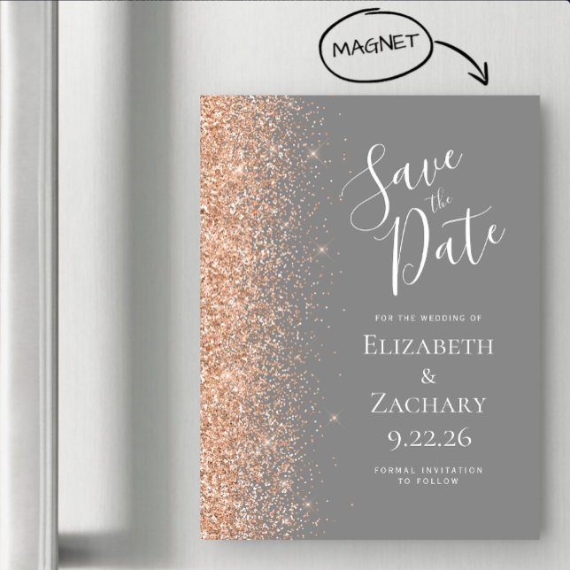 Modern Grey Peach Save Date Magnetic Card (Creator Uploaded)