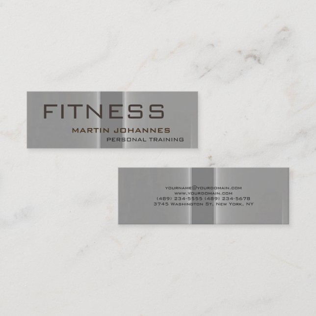Modern Grey Personal Trainer Gym Bodybuilding Mini Business Card (Front/Back)