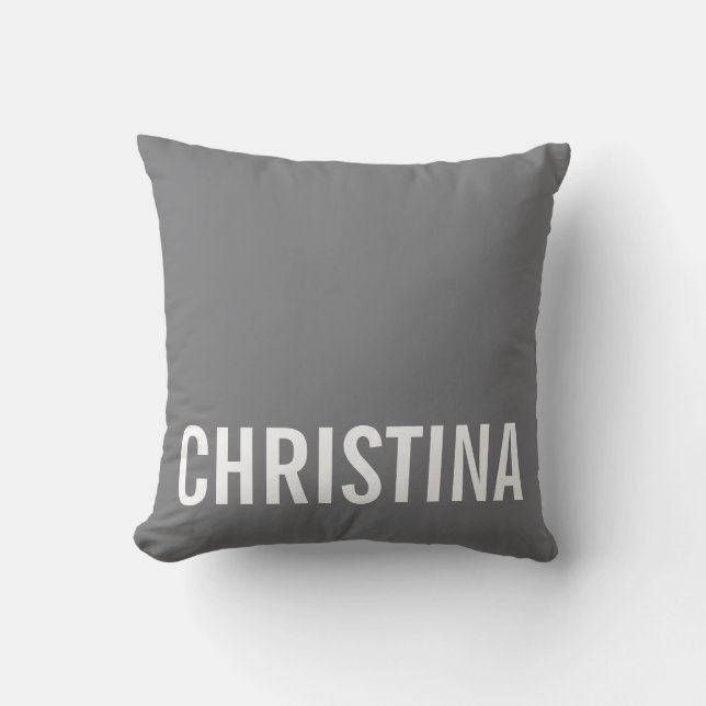 Modern Grey Personalised Name Pillow (Front)