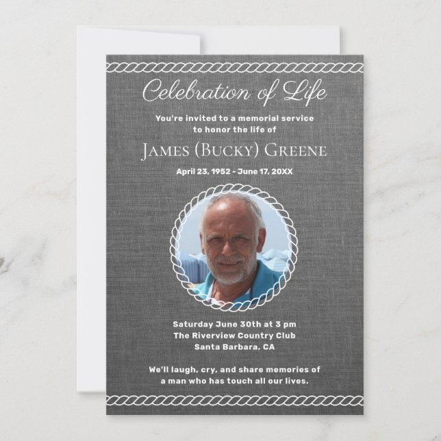 Modern Grey Photo Celebration of Life for Man Invitation (Front)
