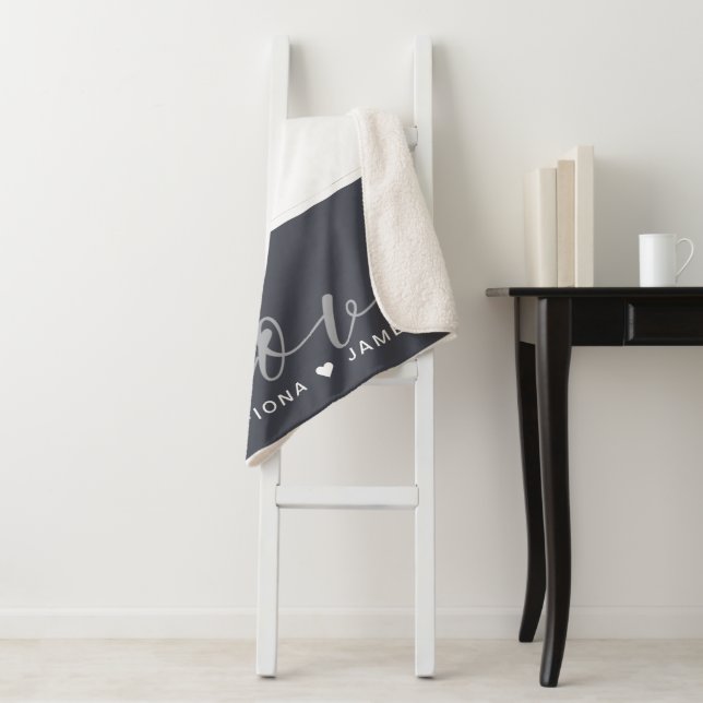 Modern Grey Photo Collage Love Personalised Large Sherpa Blanket (In Situ)