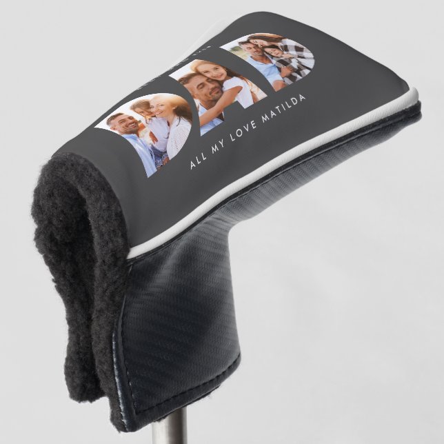 Modern grey Photo Golf Personalised Gift for Dad Head Cover (3/4 Front)