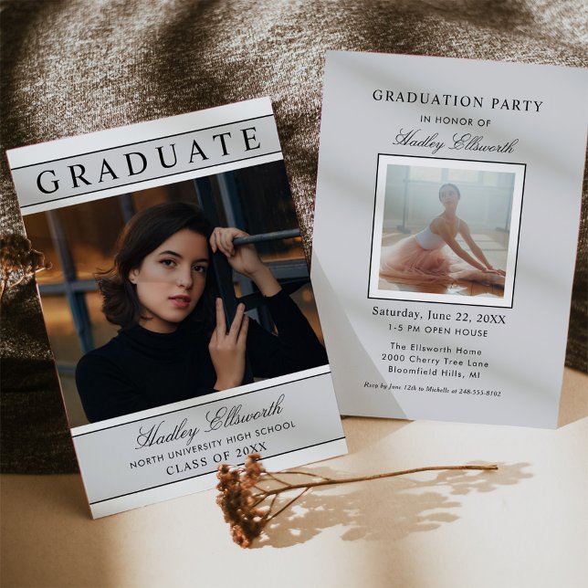 Modern Grey Photo Graduation Party Minimal Invitation (Creator Uploaded)